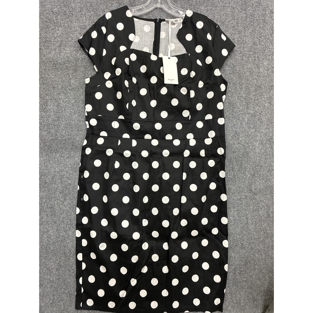 Grace Karin Polka Dot Sheath Dress Black White Square Neck Retro 2XL NWT